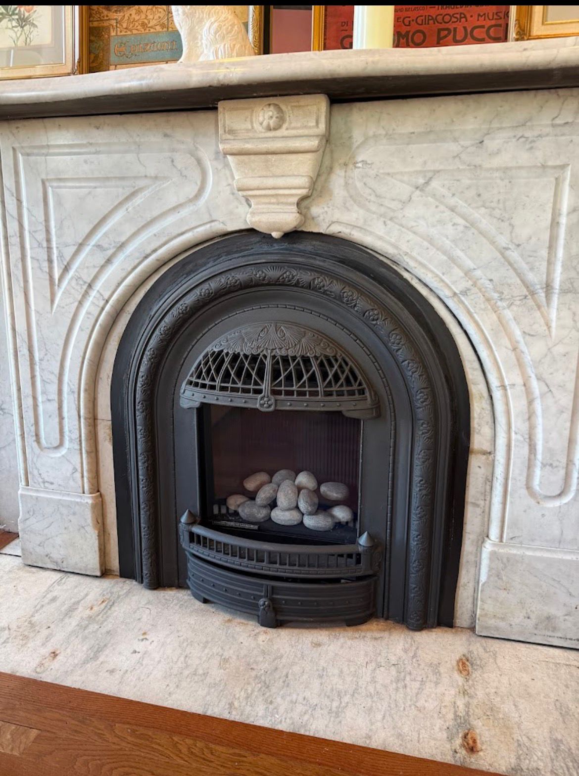 Elegant marble fireplace insert — gas service