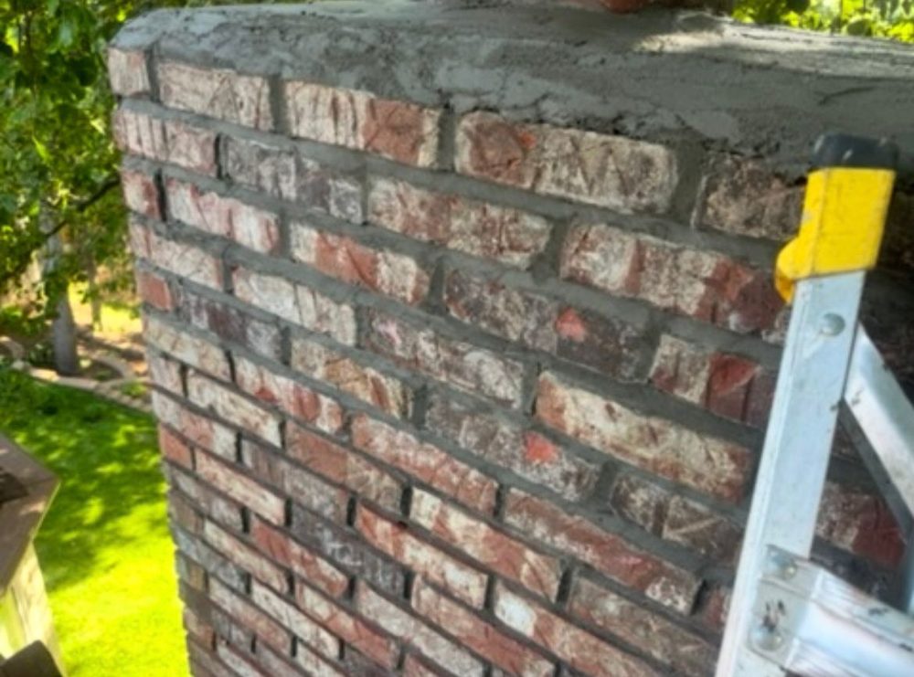 Side view of finished tuckpointing and crown in Chesterfield