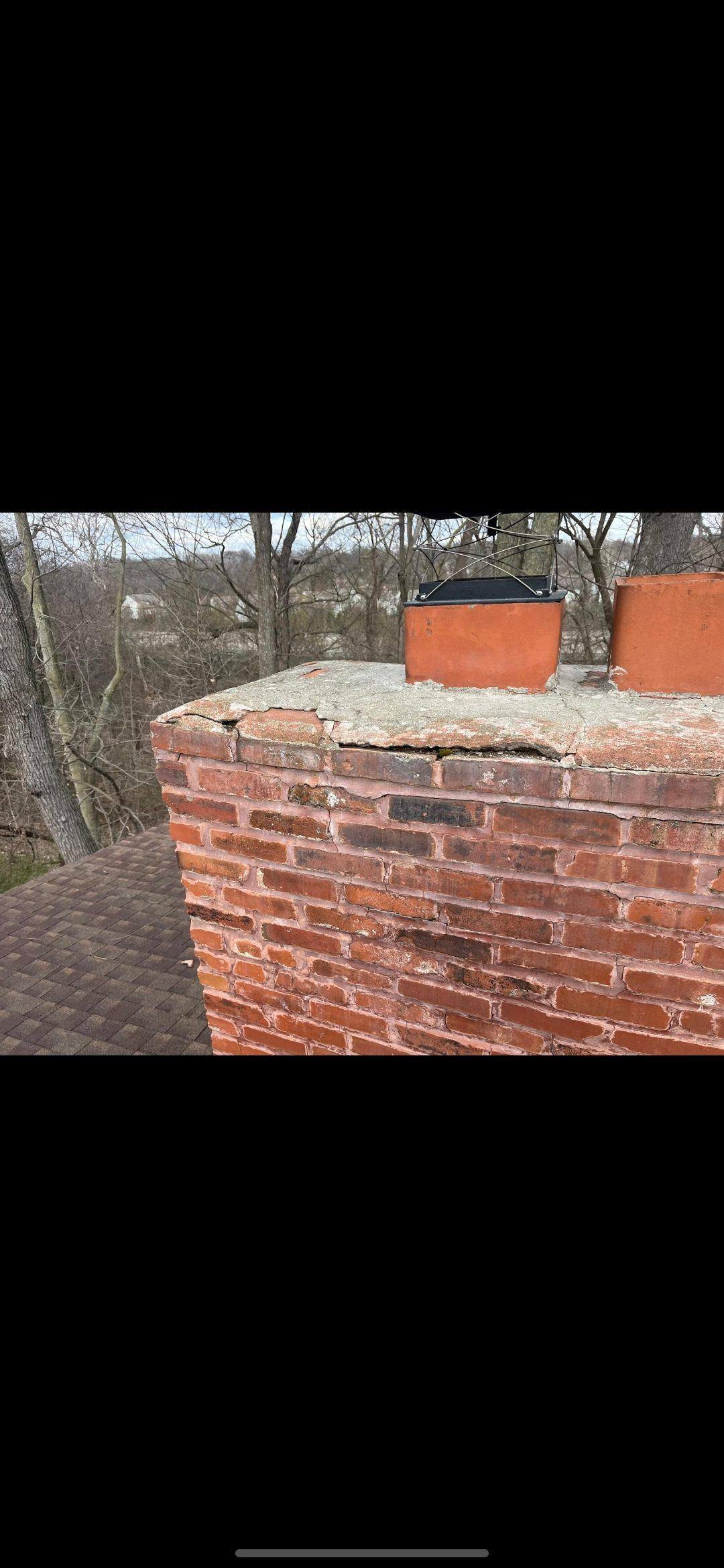 Cracked chimney crown and deteriorating mortar in Chesterfield MO