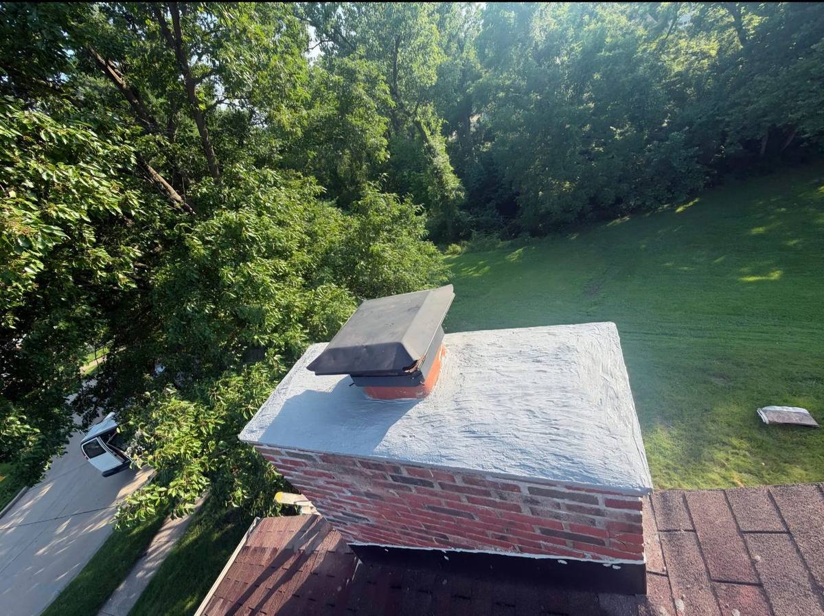 New chimney crown, cap and flashing after rebuild