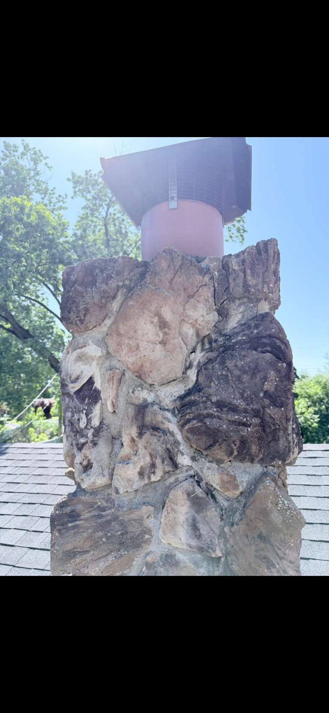 Deep voids between fieldstone on a Maryland Heights chimney